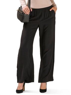 Lily Morgan | Solid Airy Wide Leg Flowing Black Pants